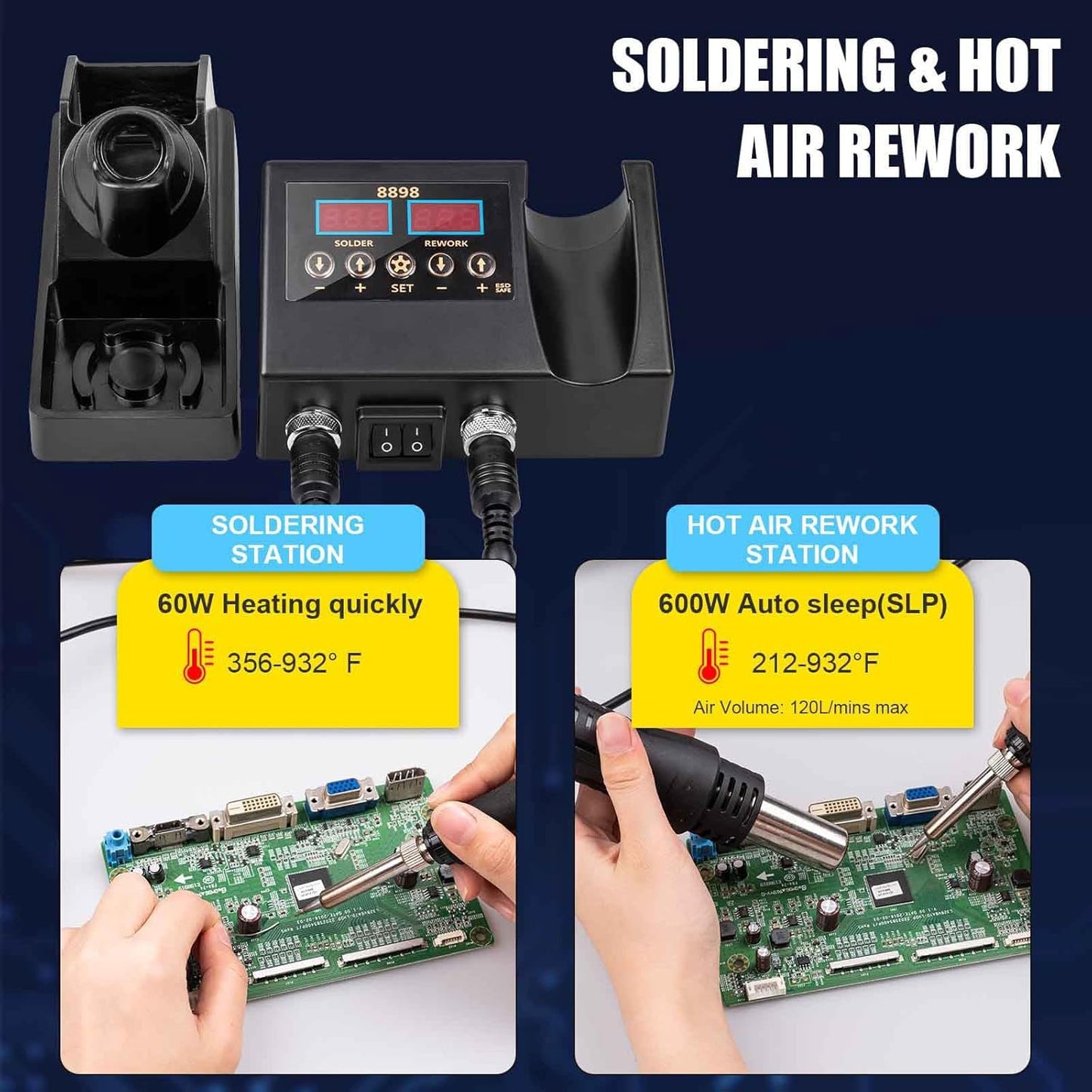 2-in-1 600W Soldering Station with LCD