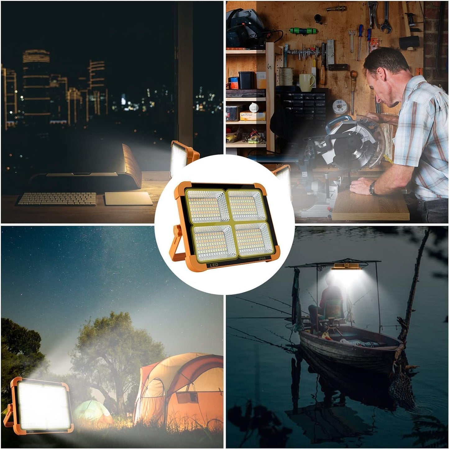 Portable LED Work Light, 1000LM Solar & USB Rechargeable,mobile charging
