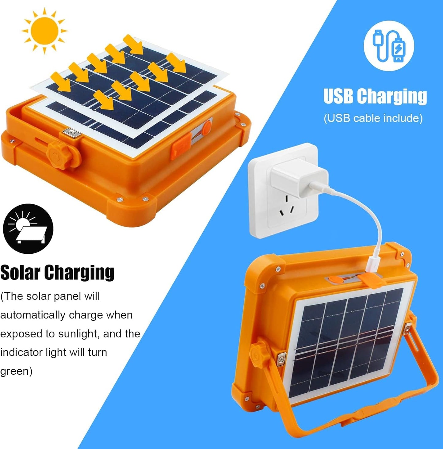 Portable LED Work Light, 1000LM Solar & USB Rechargeable,mobile charging