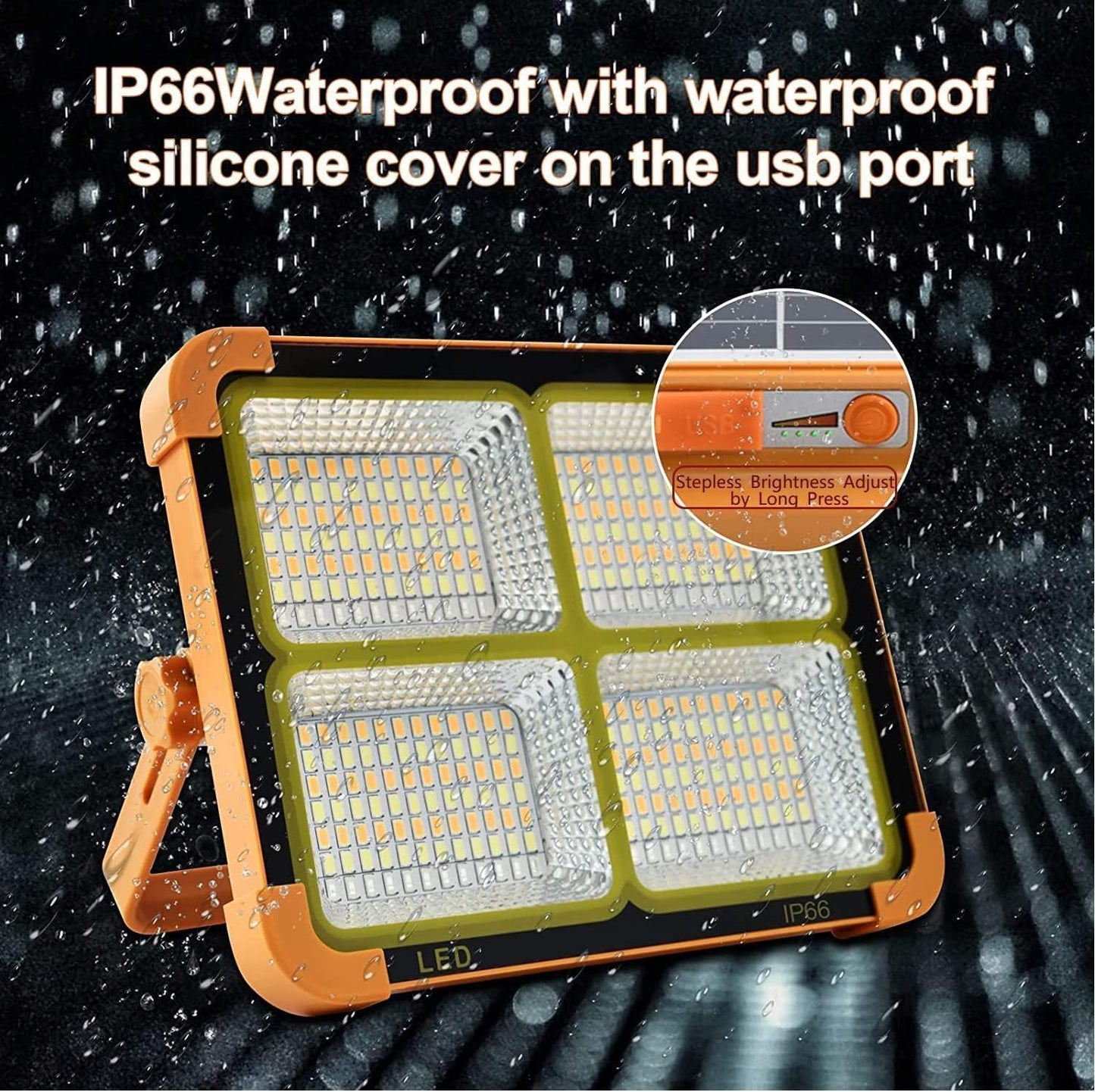 Portable LED Work Light, 1000LM Solar & USB Rechargeable,mobile charging