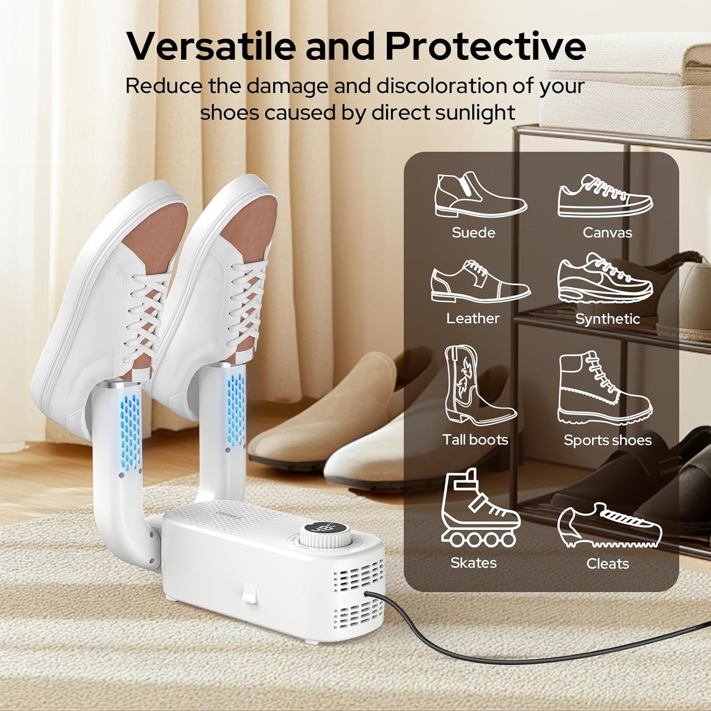 Electric Shoe Dryer and Warmer with PTC Heating, 48°C Fast Drying 360° Warm Air,