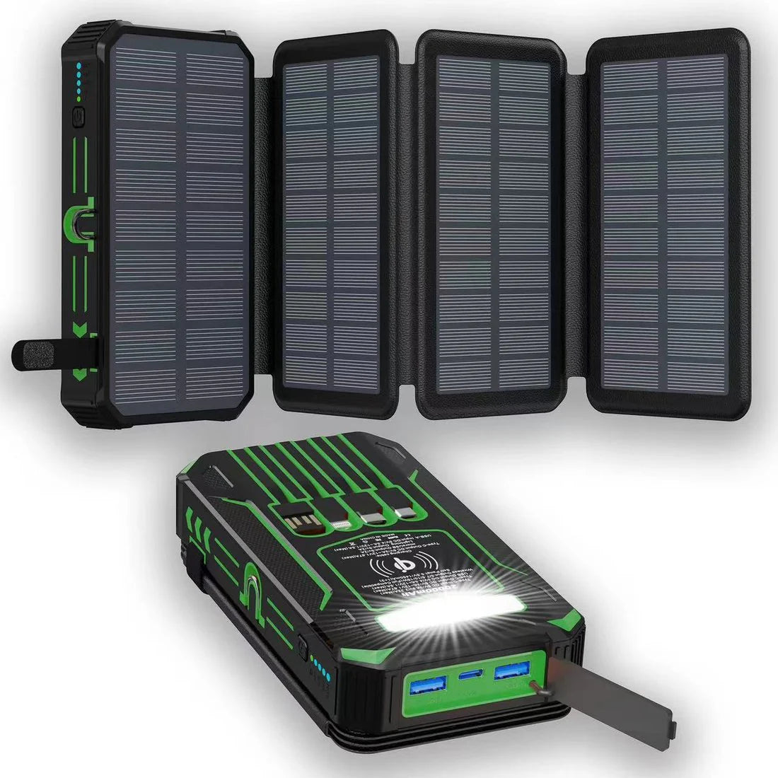 Solar Power Bank,40000mAh Charger, with Built-in USB-C Cable..