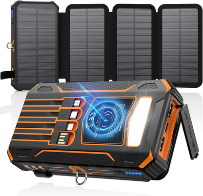 Solar Power Bank,40000mAh Charger, with Built-in USB-C Cable..