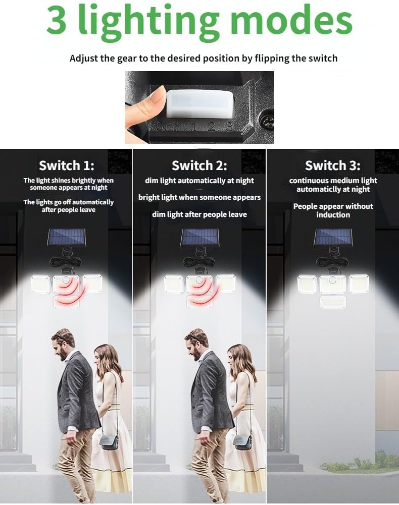 Solar Outdoor Lights 3500LM 333 LED Security Lights with Remote Control