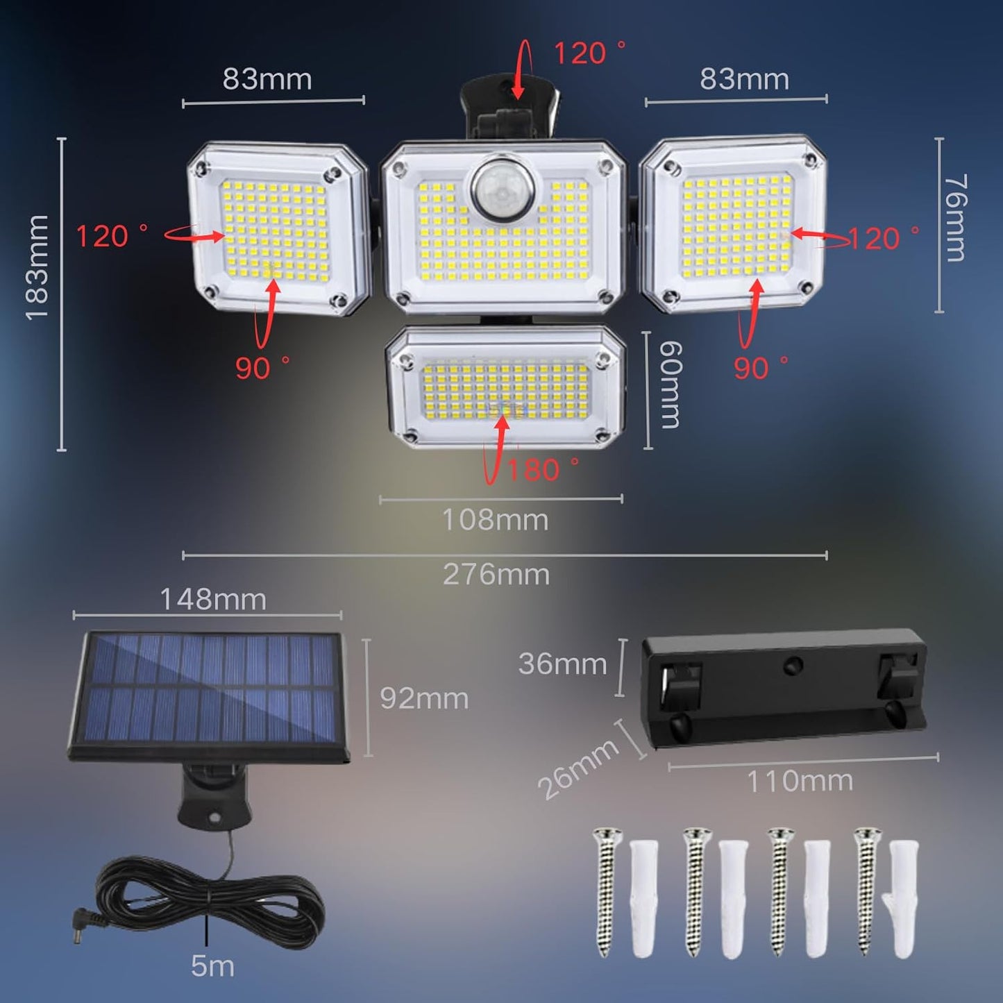 Solar Outdoor Lights 3500LM 333 LED Security Lights with Remote Control