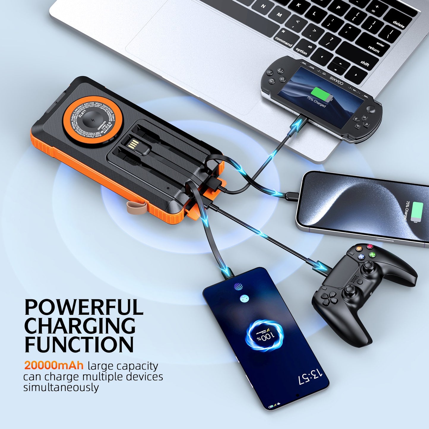 Morpela Premium Solar Power Bank, 20000mAh,22.5W 3 IN 1 Magnetic Wireless Charging, with LED